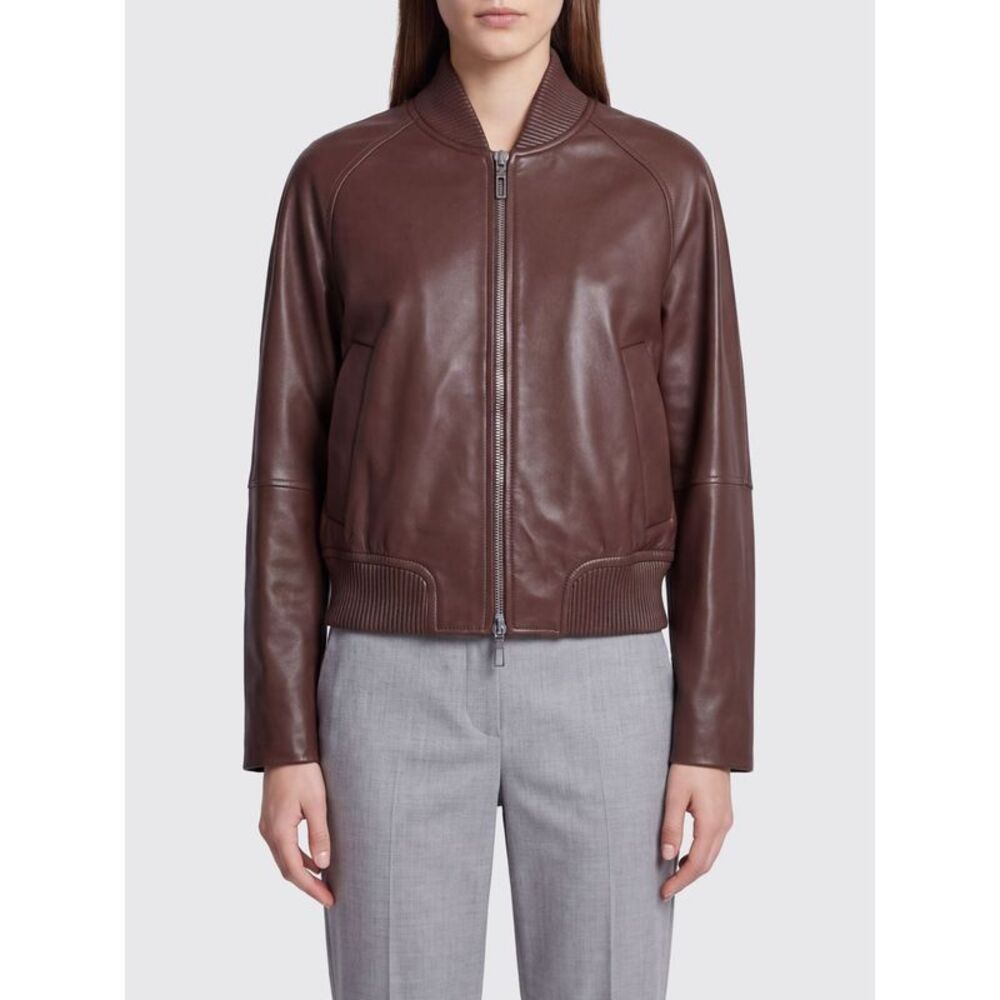 Sportmax Women Sportmax Amour Cropped Lambskin Bomber Jacket With Zip Closure